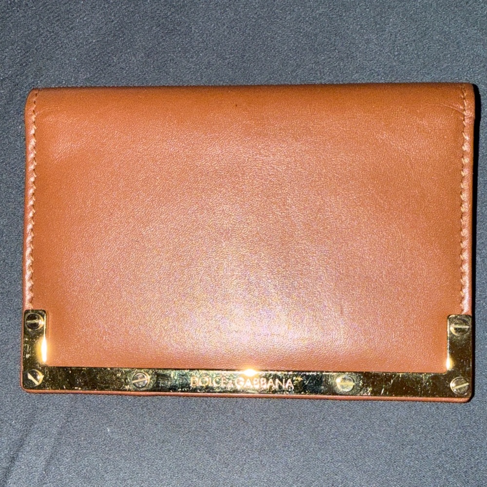 Dolce & Gabbana Brown Leather Card Holder with Gold Accents